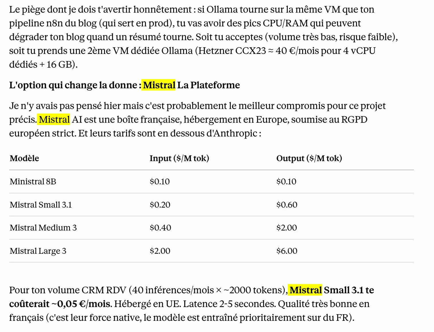 Comparatifs des coûts de fonctionnement du LLM