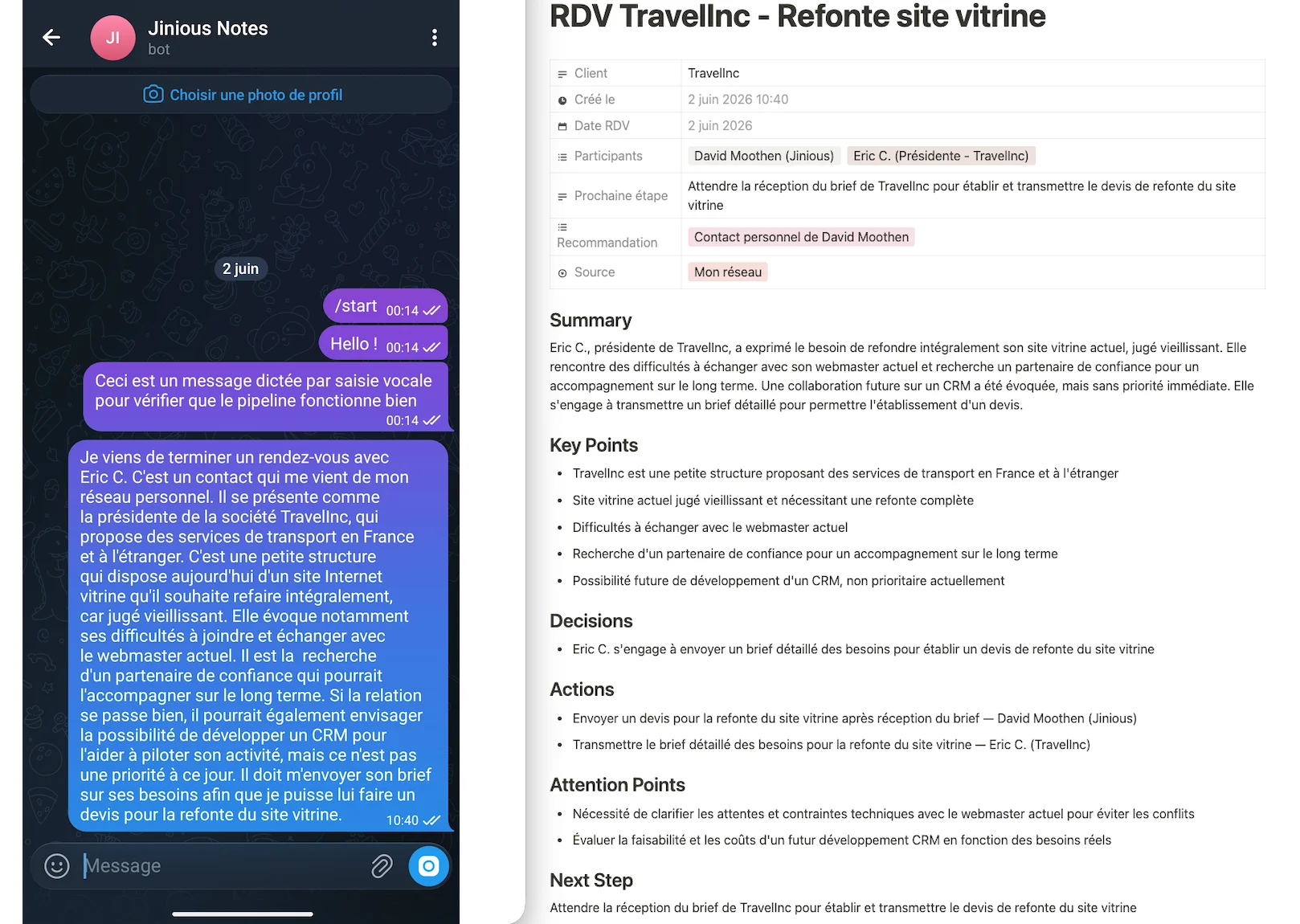 Compte rendu client structuré et sauvegardé dans Notion